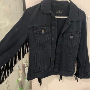 LUCKY BRAND black fringe denim jacket, small